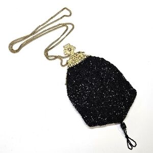 VINTAGE NEW Christiana Black Beaded 100% Silk Evening Purse Bag Made in India